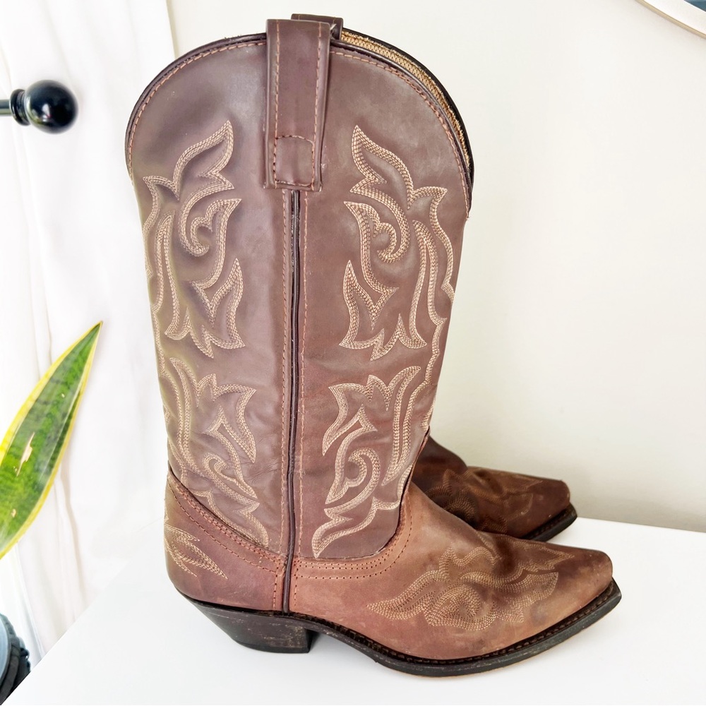 Laredo Brown Lea Vamp Fox Western Cowgirl Boots Size 7.5